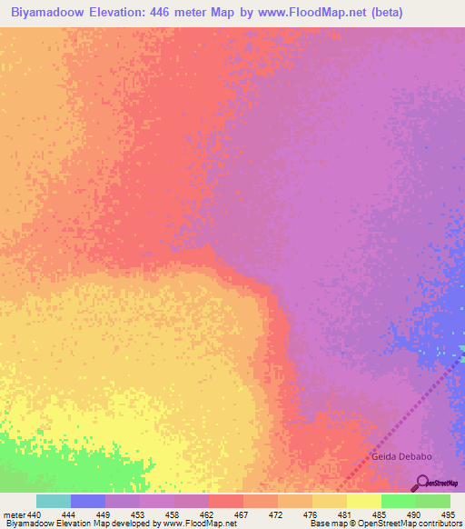Biyamadoow,Somalia Elevation Map