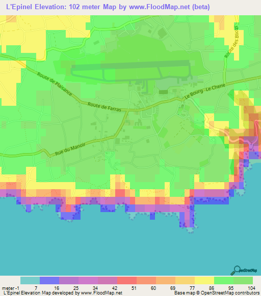 L'Epinel,Guernsey Elevation Map