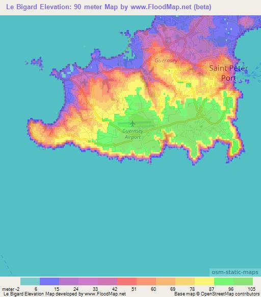Le Bigard,Guernsey Elevation Map