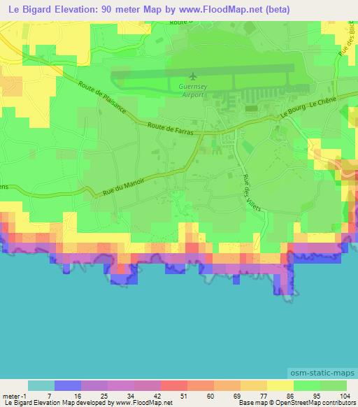 Le Bigard,Guernsey Elevation Map