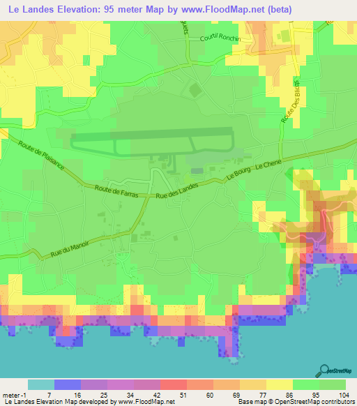 Le Landes,Guernsey Elevation Map