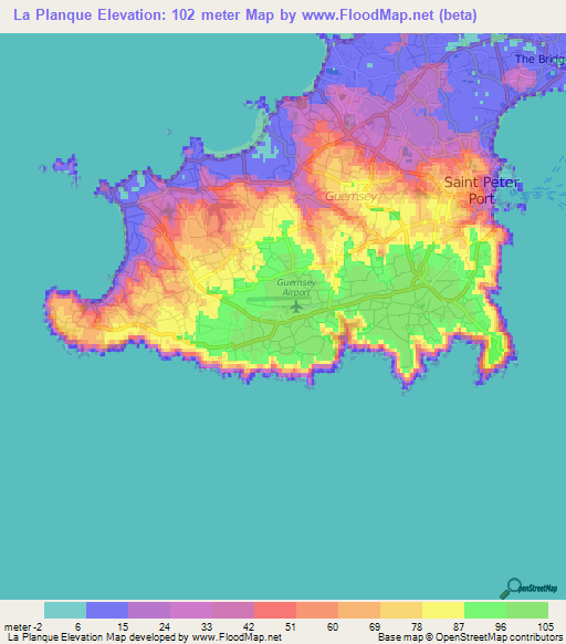 La Planque,Guernsey Elevation Map