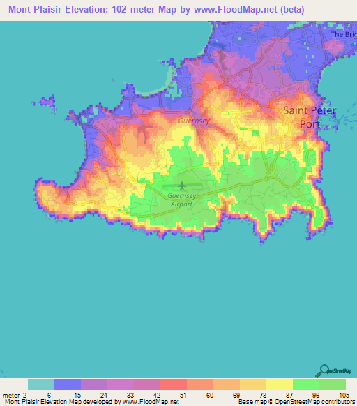 Mont Plaisir,Guernsey Elevation Map