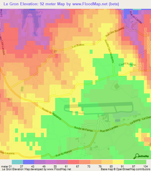 Le Gron,Guernsey Elevation Map