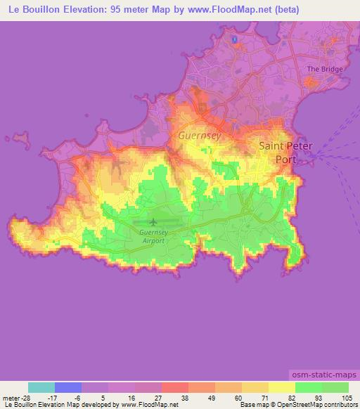 Le Bouillon,Guernsey Elevation Map