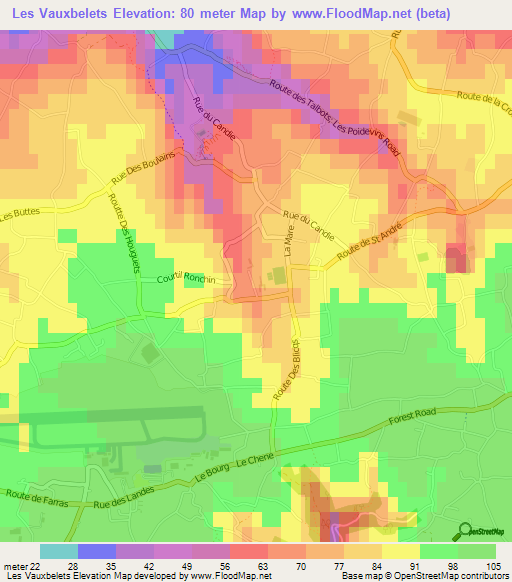 Les Vauxbelets,Guernsey Elevation Map