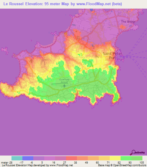 Le Roussel,Guernsey Elevation Map