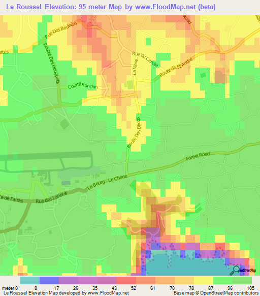 Le Roussel,Guernsey Elevation Map