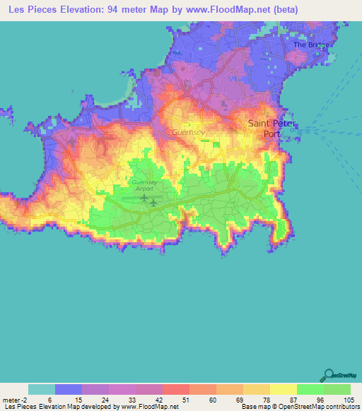 Les Pieces,Guernsey Elevation Map