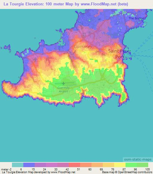 La Tourgie,Guernsey Elevation Map