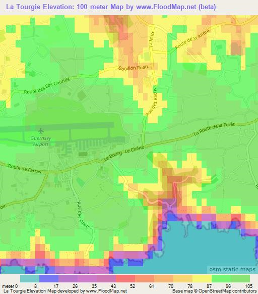 La Tourgie,Guernsey Elevation Map