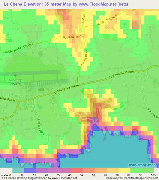 Le Chene,Guernsey Elevation Map
