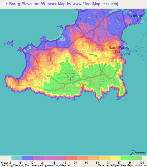 Le Bourg,Guernsey Elevation Map