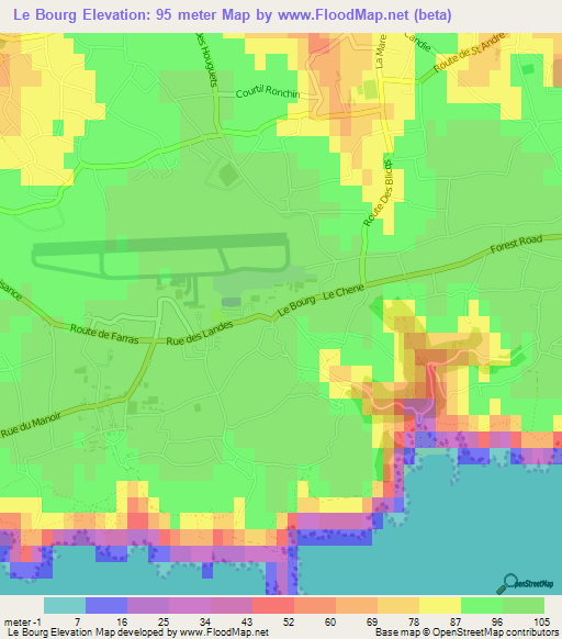 Le Bourg,Guernsey Elevation Map