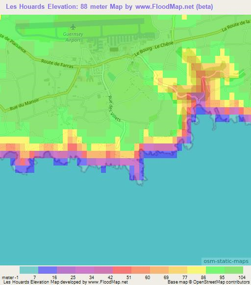 Les Houards,Guernsey Elevation Map