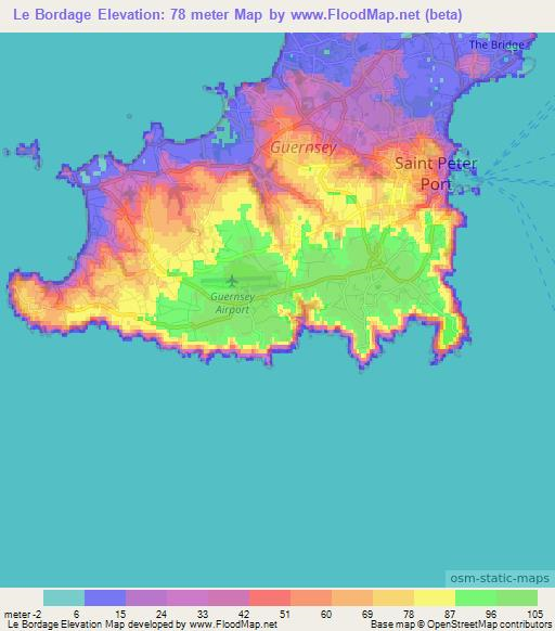 Le Bordage,Guernsey Elevation Map
