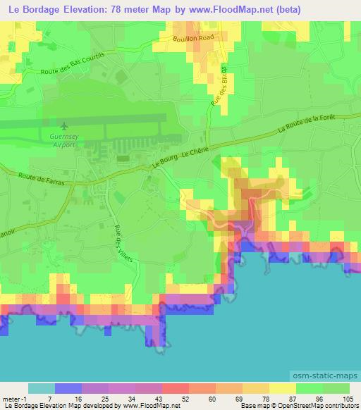 Le Bordage,Guernsey Elevation Map