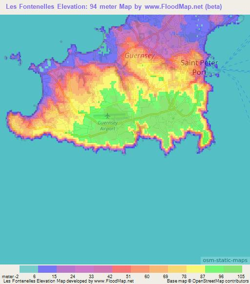 Les Fontenelles,Guernsey Elevation Map