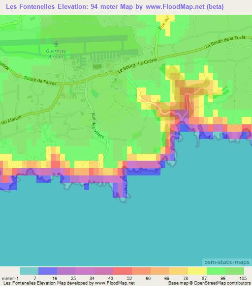 Les Fontenelles,Guernsey Elevation Map