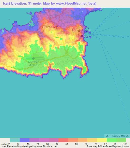 Icart,Guernsey Elevation Map