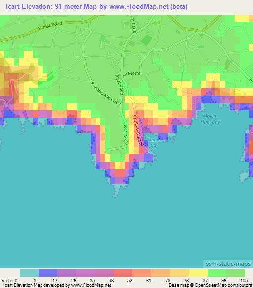 Icart,Guernsey Elevation Map