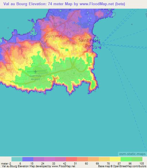 Val au Bourg,Guernsey Elevation Map