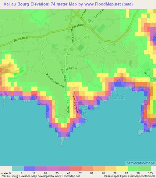 Val au Bourg,Guernsey Elevation Map