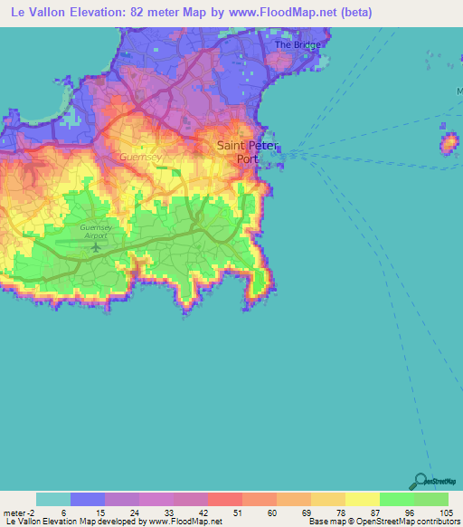 Le Vallon,Guernsey Elevation Map