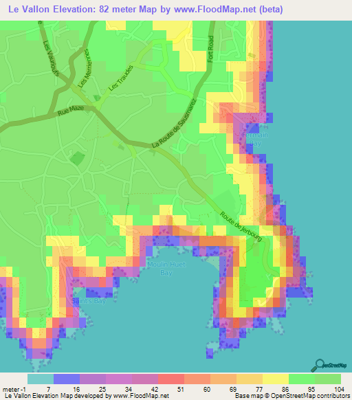 Le Vallon,Guernsey Elevation Map