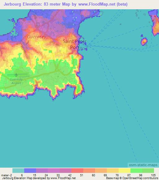 Jerbourg,Guernsey Elevation Map