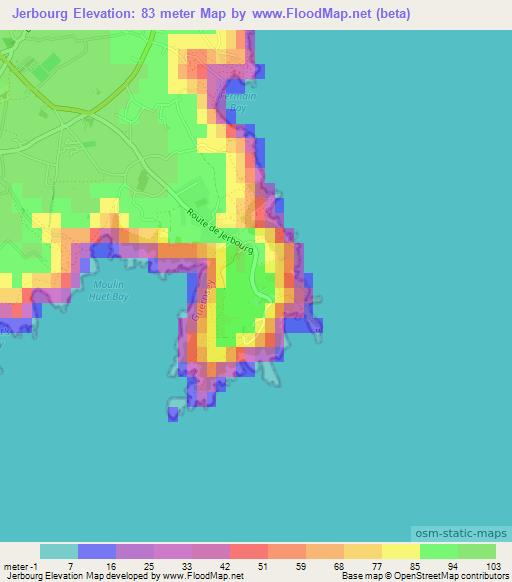 Jerbourg,Guernsey Elevation Map