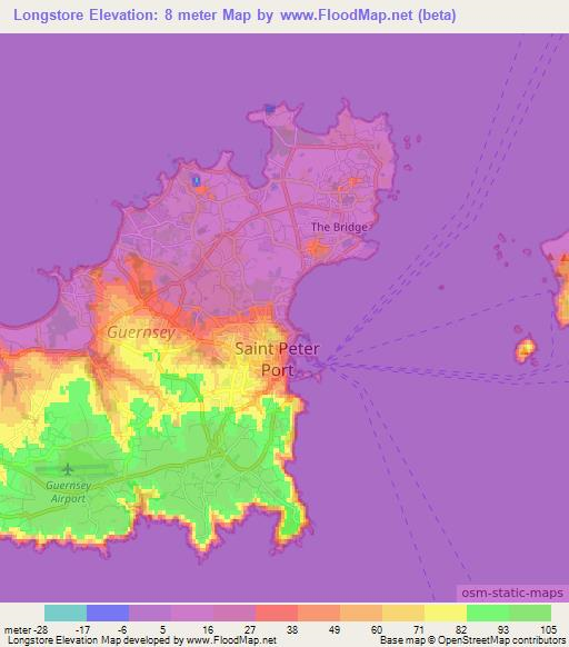Longstore,Guernsey Elevation Map