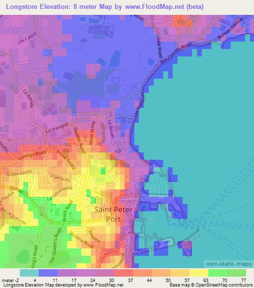 Longstore,Guernsey Elevation Map