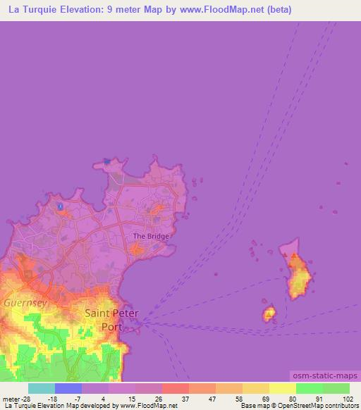 La Turquie,Guernsey Elevation Map
