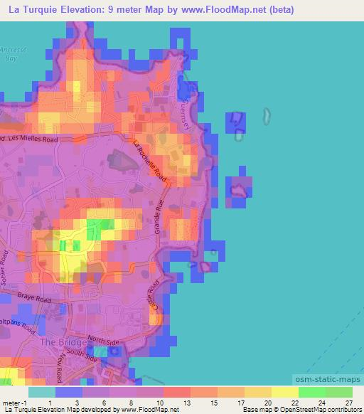 La Turquie,Guernsey Elevation Map