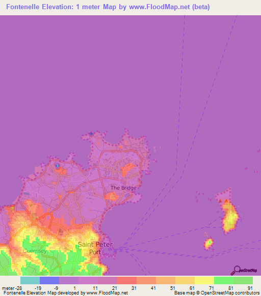 Fontenelle,Guernsey Elevation Map
