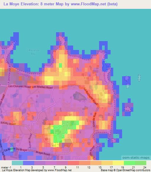 La Moye,Guernsey Elevation Map