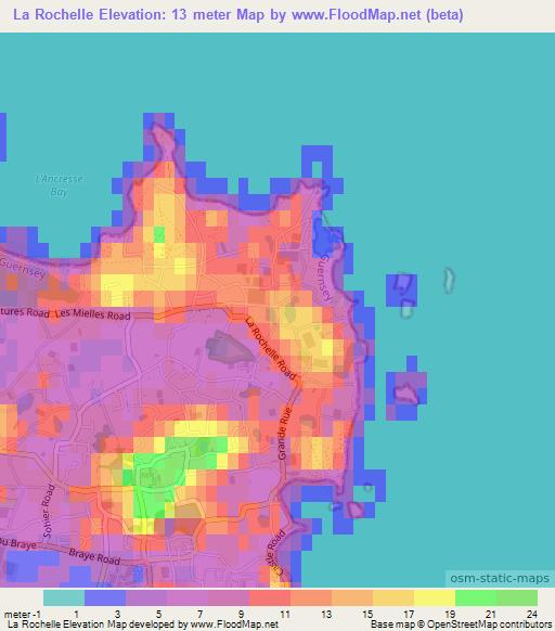 La Rochelle,Guernsey Elevation Map