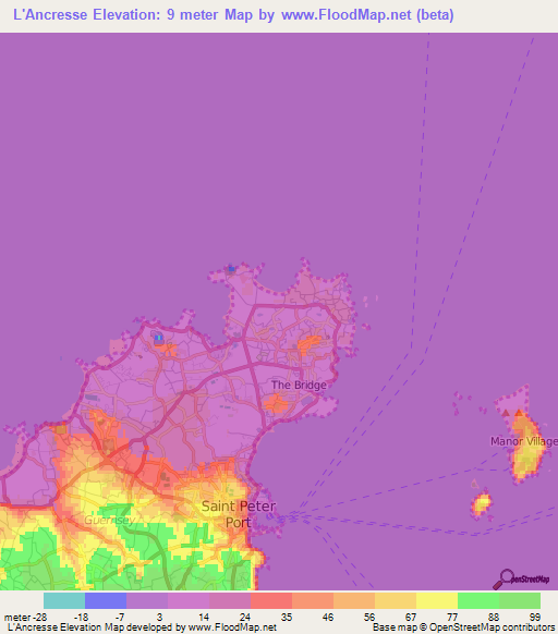 L'Ancresse,Guernsey Elevation Map
