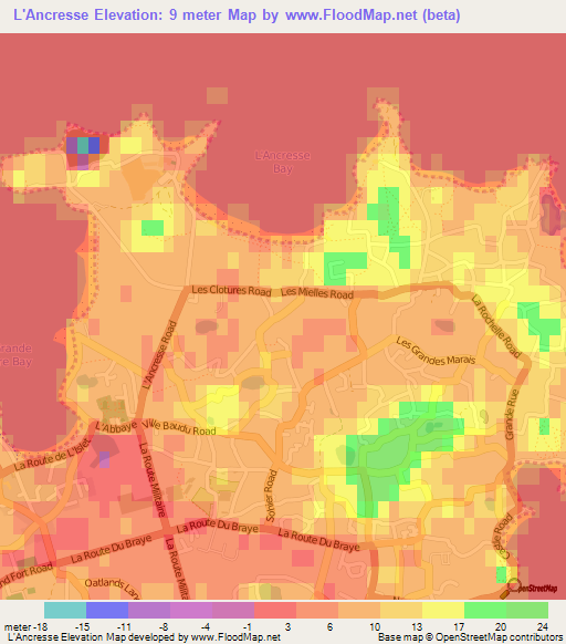L'Ancresse,Guernsey Elevation Map