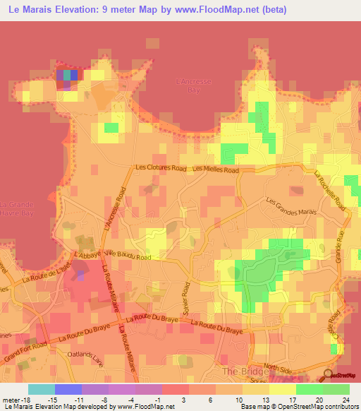 Le Marais,Guernsey Elevation Map