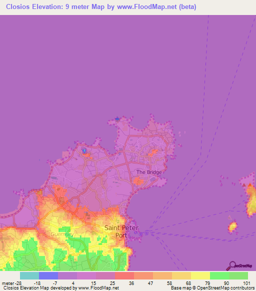 Closios,Guernsey Elevation Map