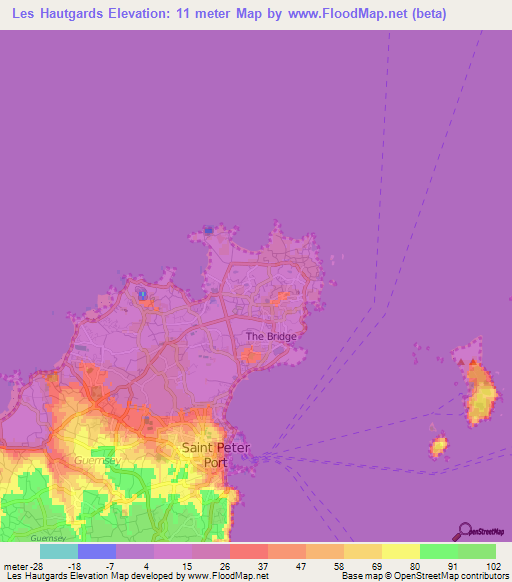 Les Hautgards,Guernsey Elevation Map