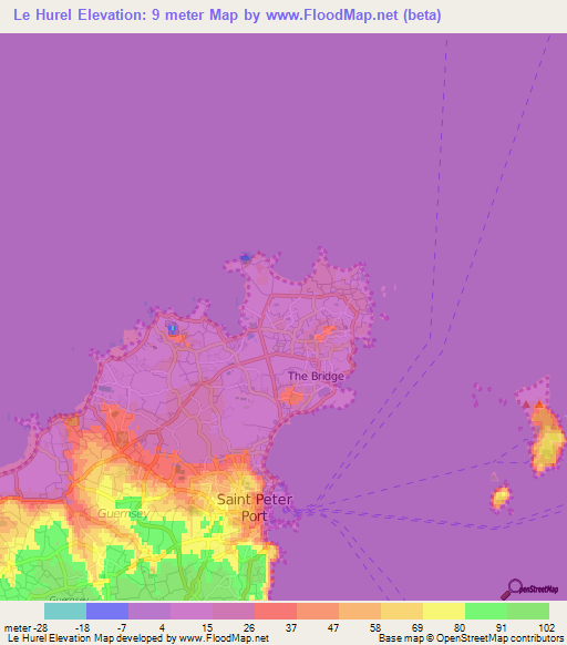 Le Hurel,Guernsey Elevation Map