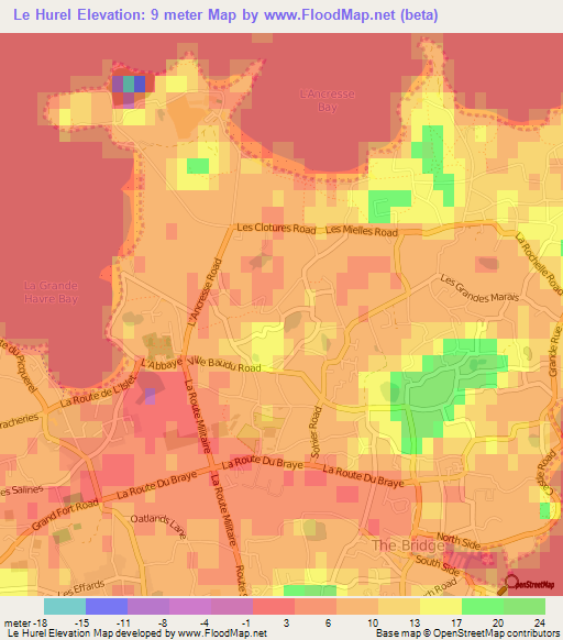 Le Hurel,Guernsey Elevation Map