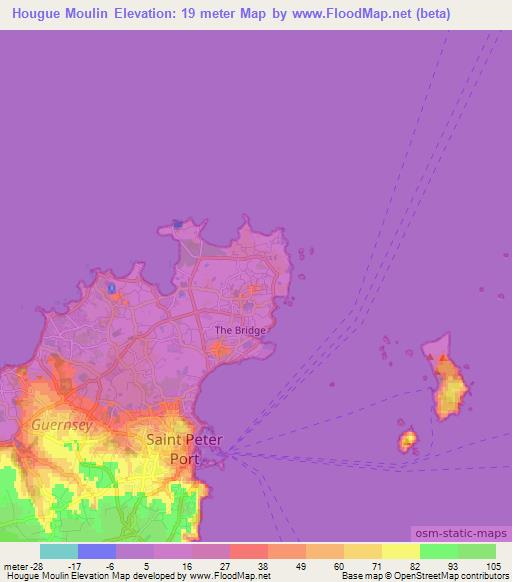 Hougue Moulin,Guernsey Elevation Map