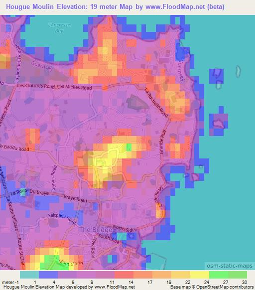 Hougue Moulin,Guernsey Elevation Map