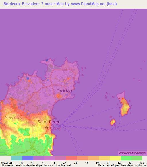 Bordeaux,Guernsey Elevation Map
