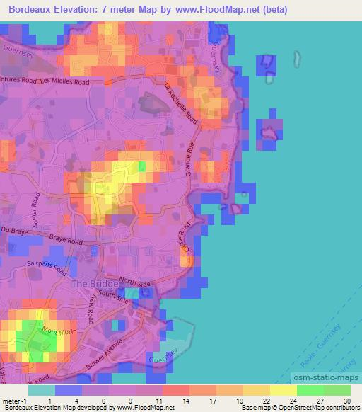 Bordeaux,Guernsey Elevation Map
