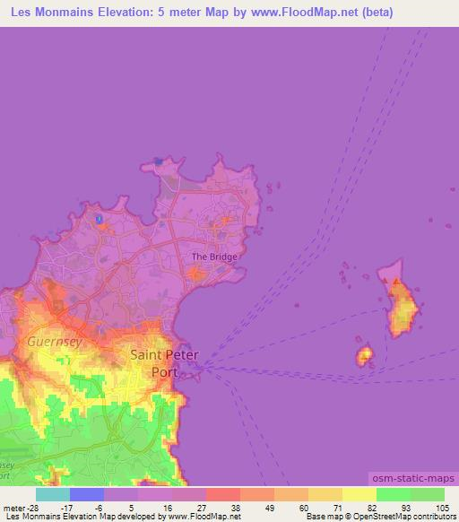Les Monmains,Guernsey Elevation Map